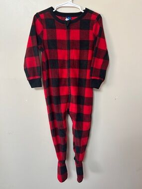 Old Navy Red and Black Buffalo Plaid Footed One-Piece Pajamas